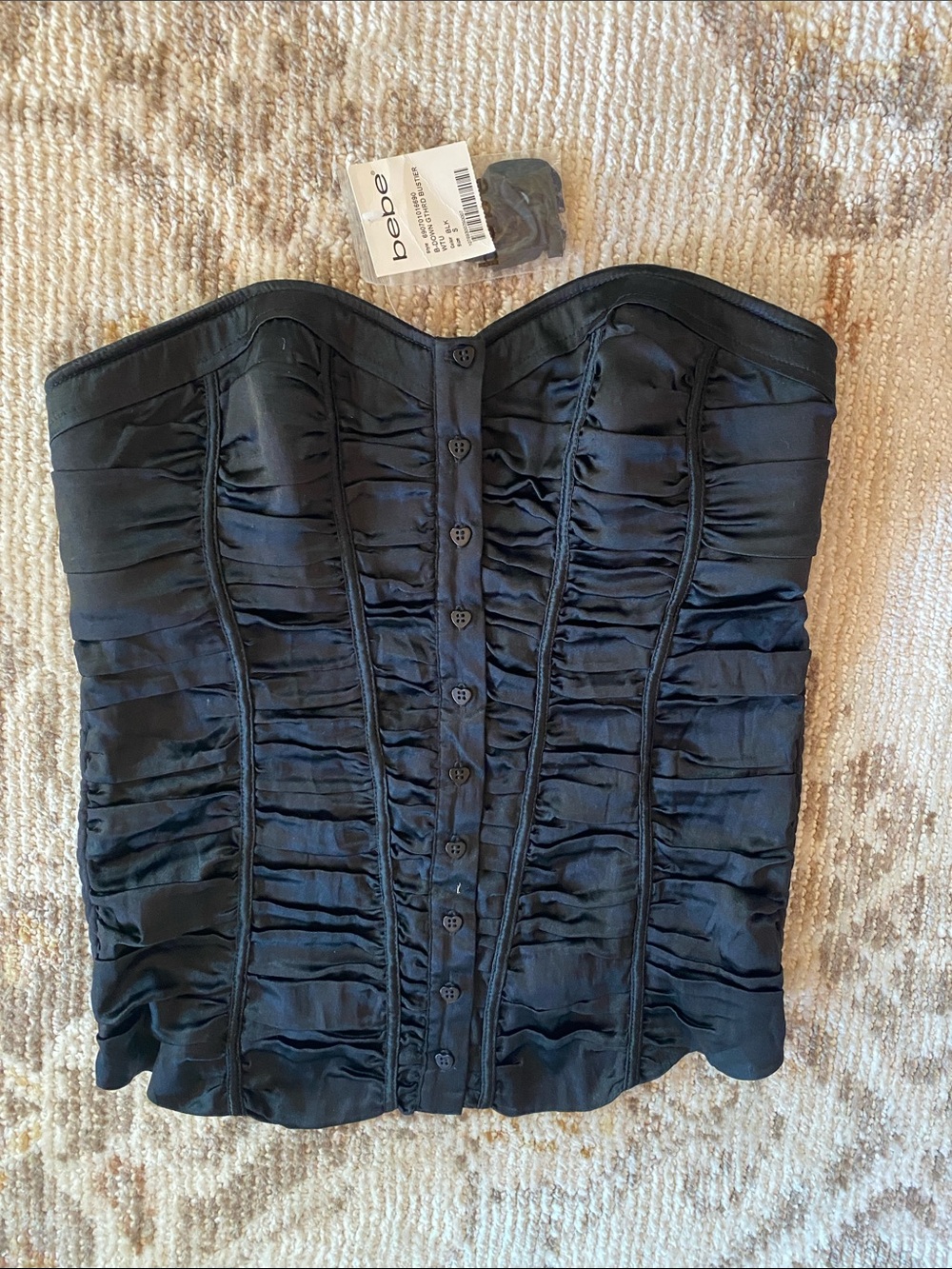 bebe Black Strapless Ruched Corset Top